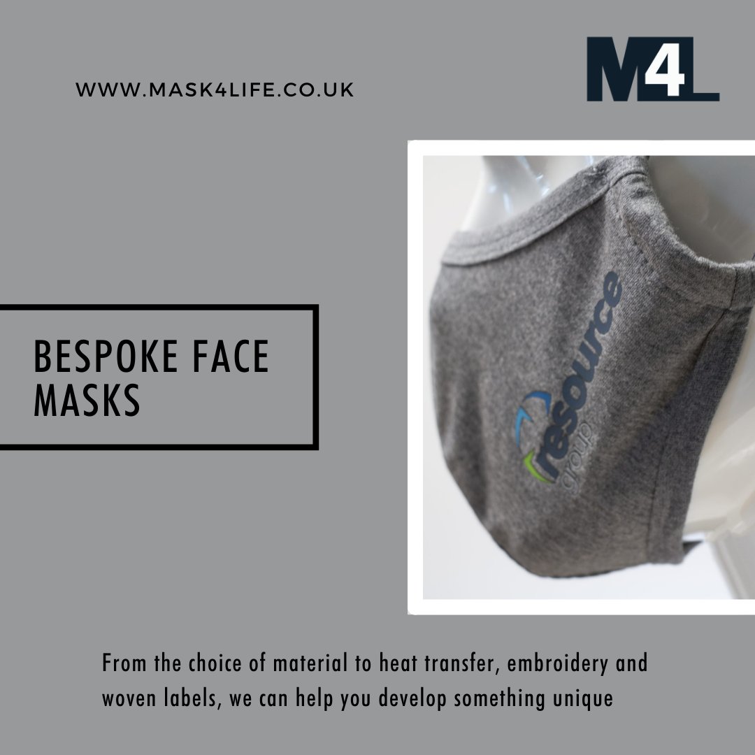 As garment branding specialists, we understand how important it is to reflect your brand in every area of your product portfolio!

 We are able to help you create and develop branded masks, produced bespoke to your company.