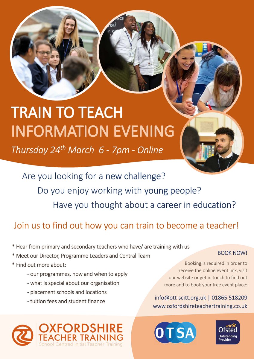 Are you considering teaching? Attend Oxfordshire Teaching Training's information evening to discover if teaching could be the career for you! Book your place at: bit.ly/3Jc3hGV

#teaching #careers #teachertraining #education #Oxfordshire