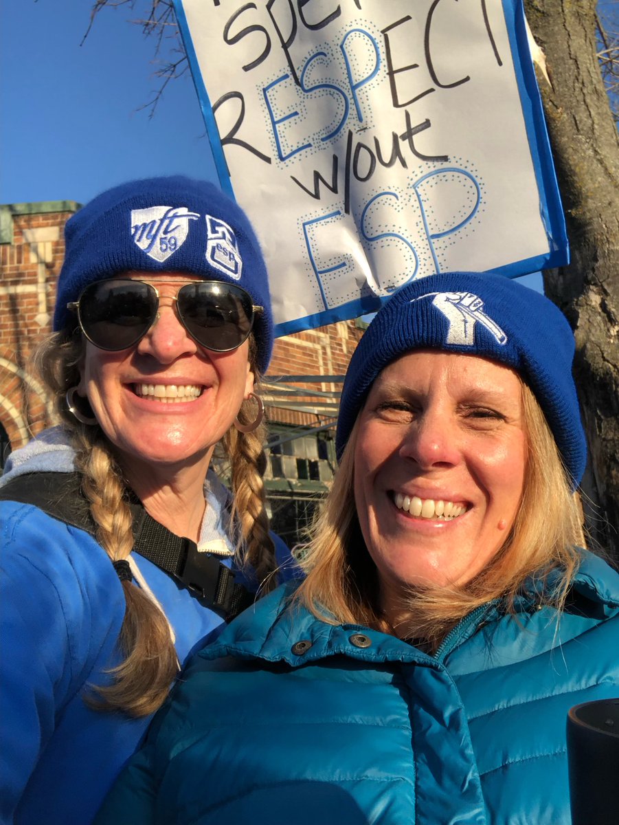 Norvell4SchBd's tweet photo. What a treat this morning to run into my old pal Katie, who is one of the #keewaydin teachers holding the line. #MFT4Kids #mft59 #strongandstableschools https://t.co/LYiTuTEuCl
