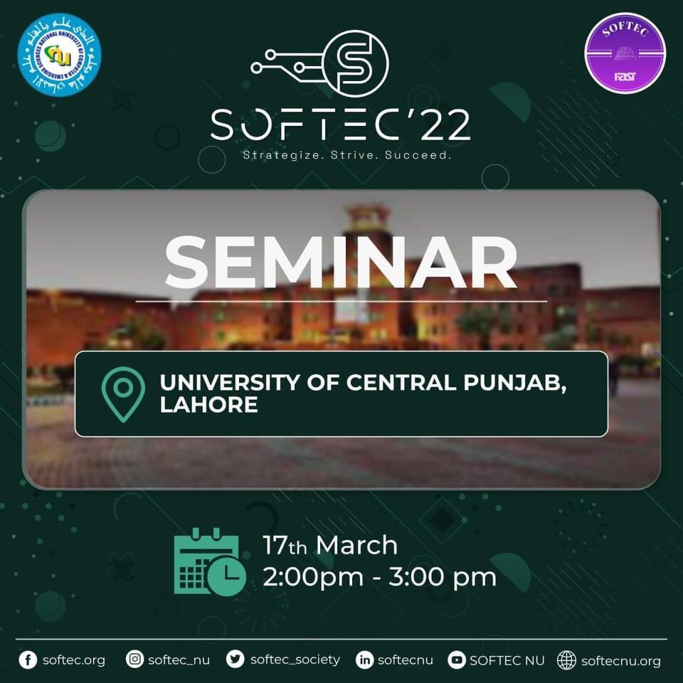 softecfast's tweet image. We are coming to UCP Lahore! Join us to get insights about SOFTEC&apos;22 and our registration process. Also get a chance to avail exclusive discounts. Stay tuned for more.

#softec2022