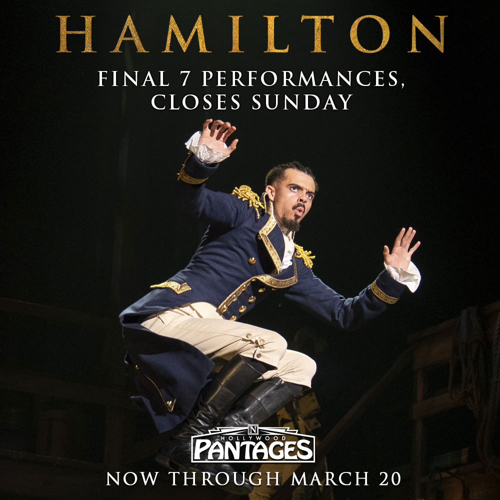 Pantages's tweet photo. Only 7 performances left of #HamiltonLA at the @Pantages! #FinalWeek #7PerformancesLeft #HamiltonMusical #HollywoodPantages #BroadwayInHollywood https://t.co/lTK8piyLU8