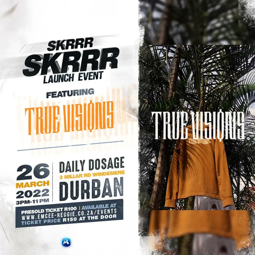 SInvisions's tweet photo. Skrrr Skrrr Launch event goes all the way up 26 March 2022 at Daily Dosage. Get your tickets early @emcee_reggie bio 

TRUEVIONS will be selling some hoodies and t-shirts, we would love to have you the to FINALLY see the merch and hopefully get your own. PLUS live performances https://t.co/dFzdtfmS1X