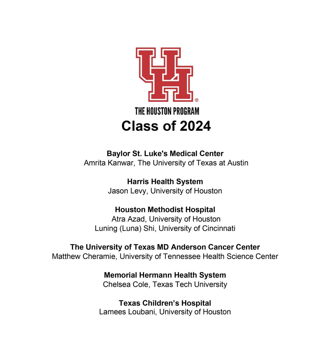 HoustonProgram's tweet photo. ***Match Day 2022***
Congratulations to The Houston Program Class of 2024! Weβre excited for everything you will accomplish!
#TheHoustonProgram | #HSPALResidents | #Leadership | #Pharmacy | #TwitteRx | #PharmRes https://t.co/6fK3rV5BnC