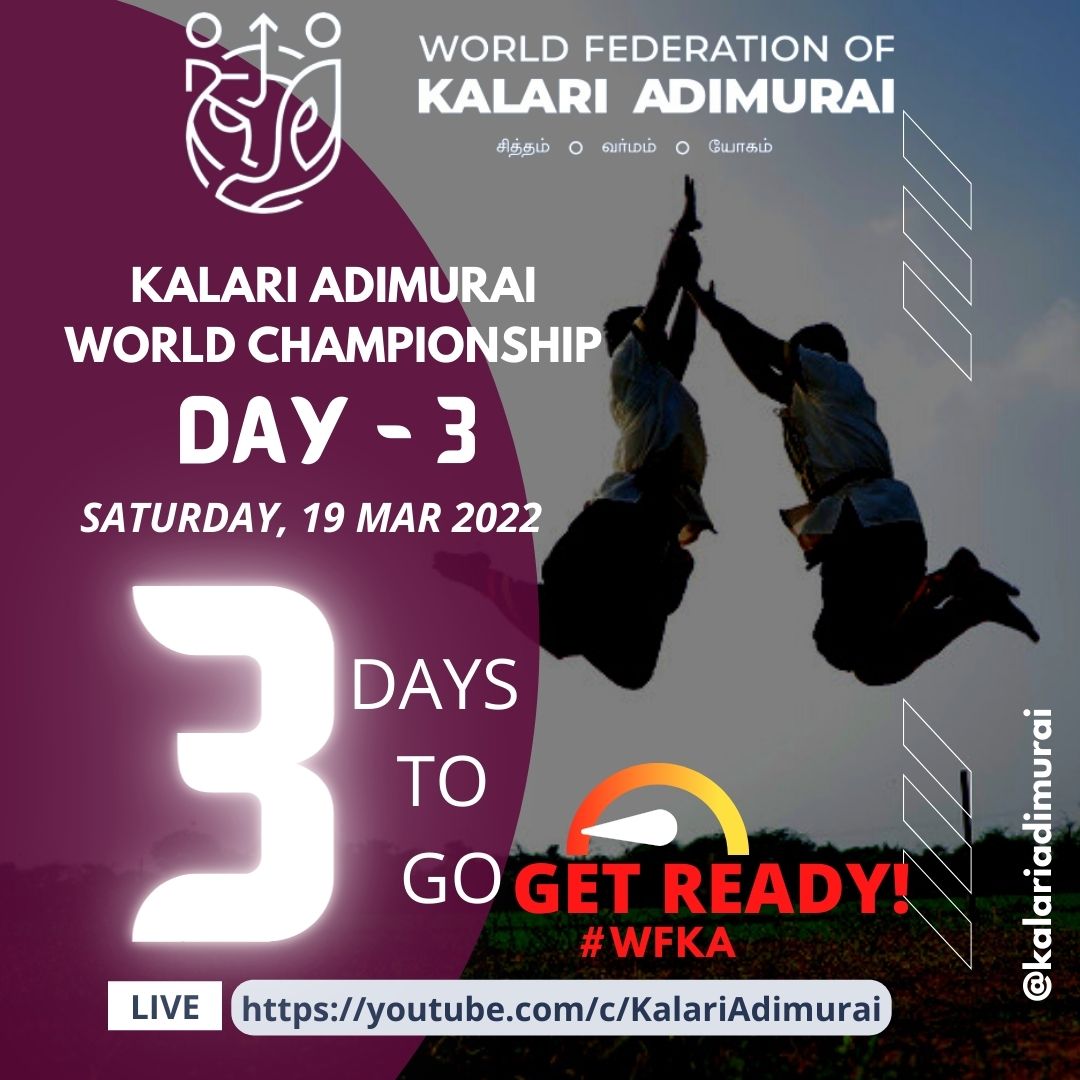 KalariAdimurai's tweet photo. 'It’s easy to stand with the crowd. It takes courage to stand alone!💪'

We are ready, are you?

JUST 3 DAYS TO GO!

#WFKA conducting WORLD CHAMPIONSHIP 2021 - Day 3

#kalariadimurai #chennai #coimbatore #tamilnadu #martialarts #silambam #kalari #adimurai #martialartsforgirls https://t.co/E4thOU8bQs