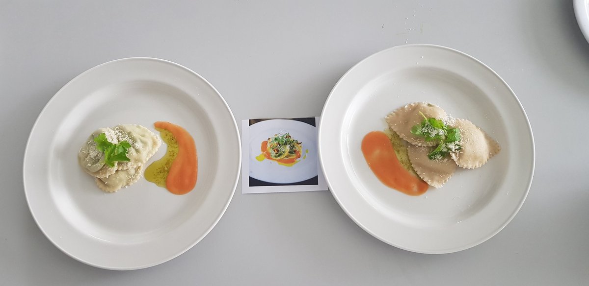 MrsDaviesDT's tweet photo. So very proud of my Year 10 Food and Nutrition pupils @chepstowschool today. Made pasta yesterday then went on to make 'Spinach and Ricotta Ravioli' served with 'Roasted Tomato and Garlic Coulis' #challenge #deepeningthinking #presentation #skills https://t.co/oyUZHIqcqy