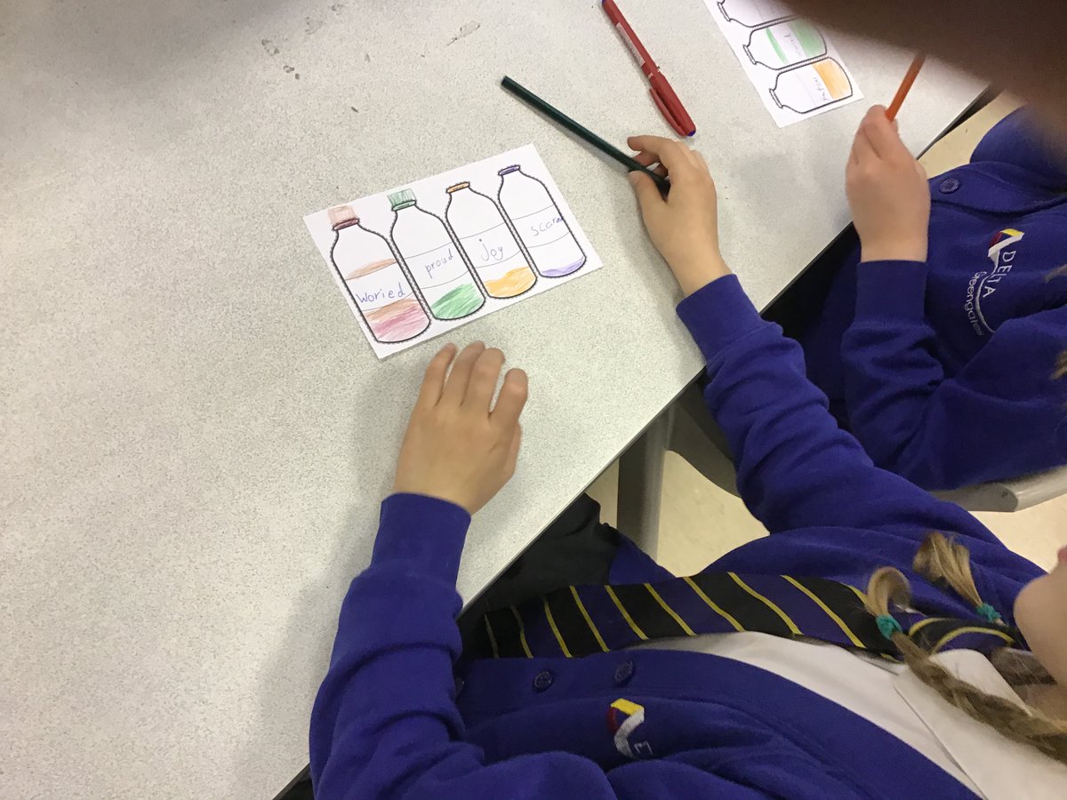 DeltaGreengates's tweet photo. #Year2GG used the book ‘Bottled’ @bottledbook to help us to discuss and understand different emotions. We created our own set of bottles to help us talk about our feelings. #TeamGGPSHE #TeamGGThrive #Thriveapproach #TeamGGOracy https://t.co/O0yWFlke2C