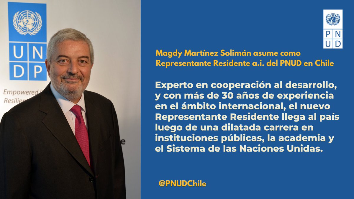 Magdy Martínez Solimán (@MartinezSoliman) asume como nuevo Representante Residente del PNUD en #Chile.

Te invitamos a conocer más detalles sobre su destacada trayectoria internacional 🌎 bit.ly/3tfYMpe