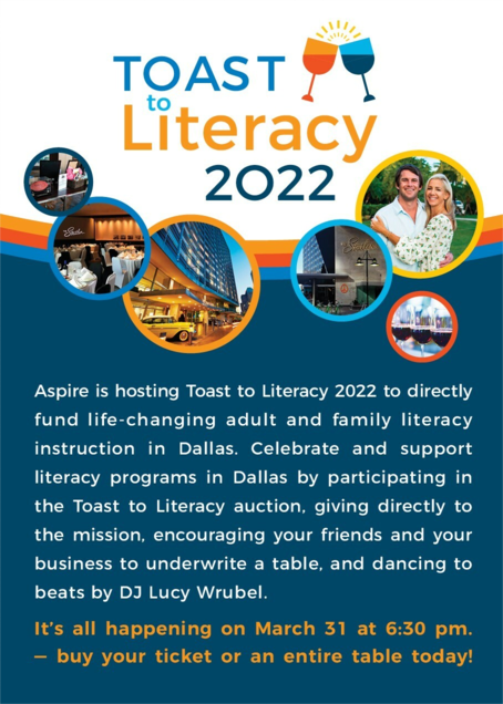 Aspire_ToLearn's tweet photo. SAVE THE DATE! Join us on Thursday, March 31 as we celebrate Toast to Literacy 2022 at The Statler hotel. Don't forget to purchase your tickets at https://t.co/Du08oxFlBl!
#toasttoliteracy #aspiretolearn https://t.co/BbnQGaeZFH