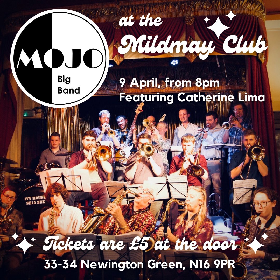 MOJO Big Band (@mojobigbanduk) on Twitter photo Tonight is the night!! 🎉🎊
We're playing at ✨<a href="/MildmayClub/">The Mildmay Club - Newington Green</a>✨ with 🎤<a href="/CatherineLimaJ1/">Catherine Lima Jazz</a> on vocals
🎟️Tickets are £5 at the door, from 8pm, music starts at 9pm
#london #eastlondon #dalston #hackney #livejazz #funk #livemusic #jazz Tonight is the night!! 🎉🎊
We're playing at ✨<a href="/MildmayClub/">The Mildmay Club - Newington Green</a>✨ with 🎤<a href="/CatherineLimaJ1/">Catherine Lima Jazz</a> on vocals
🎟️Tickets are £5 at the door, from 8pm, music starts at 9pm
#london #eastlondon #dalston #hackney #livejazz #funk #livemusic #jazz