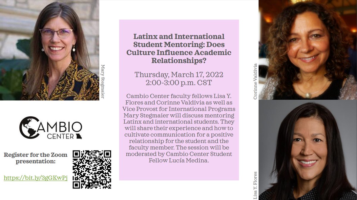 Be sure to check out this panel discussion tomorrow (March 17 at 2-3pm) on "Latinx and International Student Mentoring - Does Culture Influence Academic Relationships?", featuring our colleague Dr. Lisa Flores!
Registration at: bit.ly/3gGKwPj