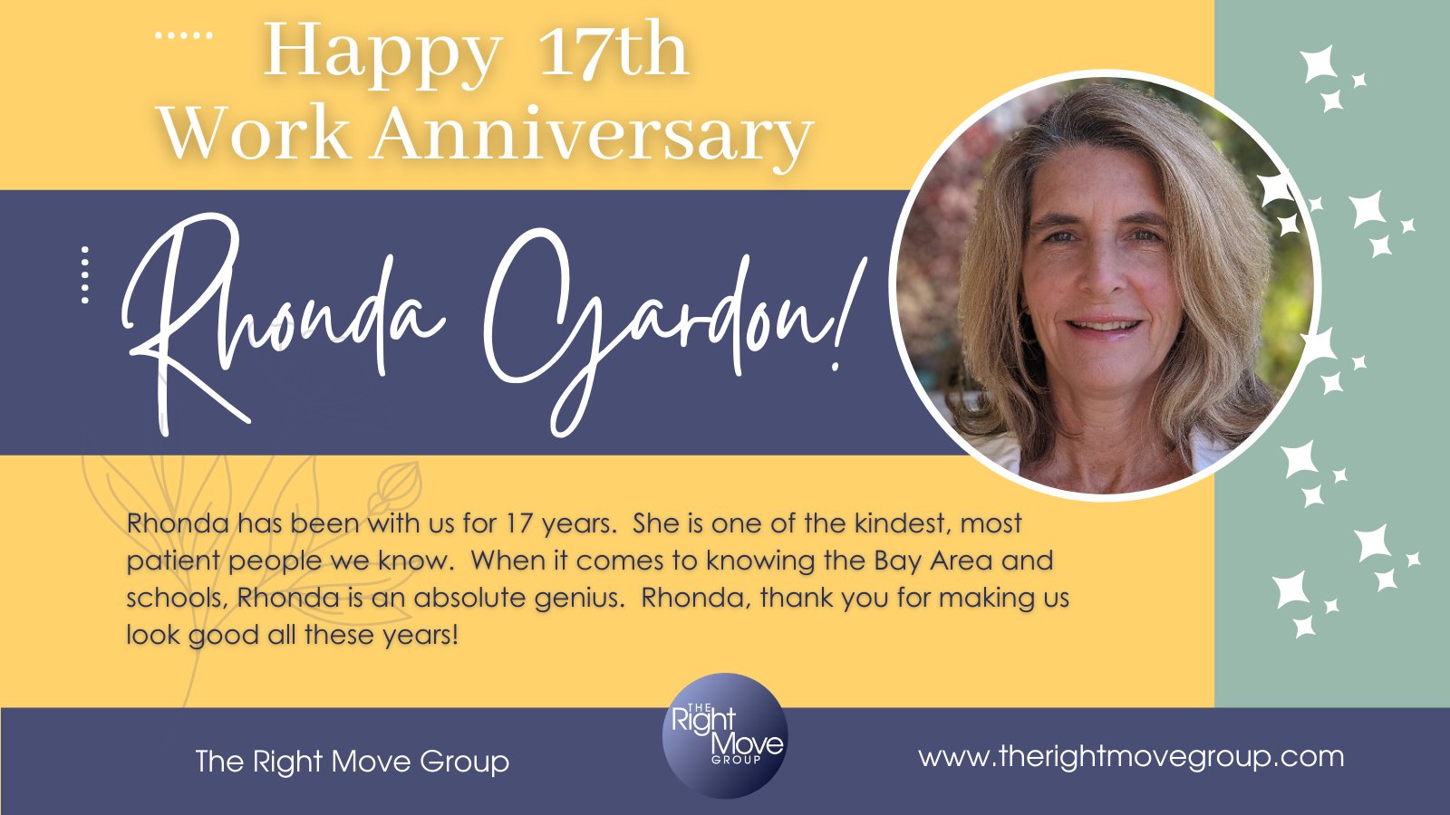 The Right Move Group on X: "Happy 17th Work Anniversary Rhonda ...