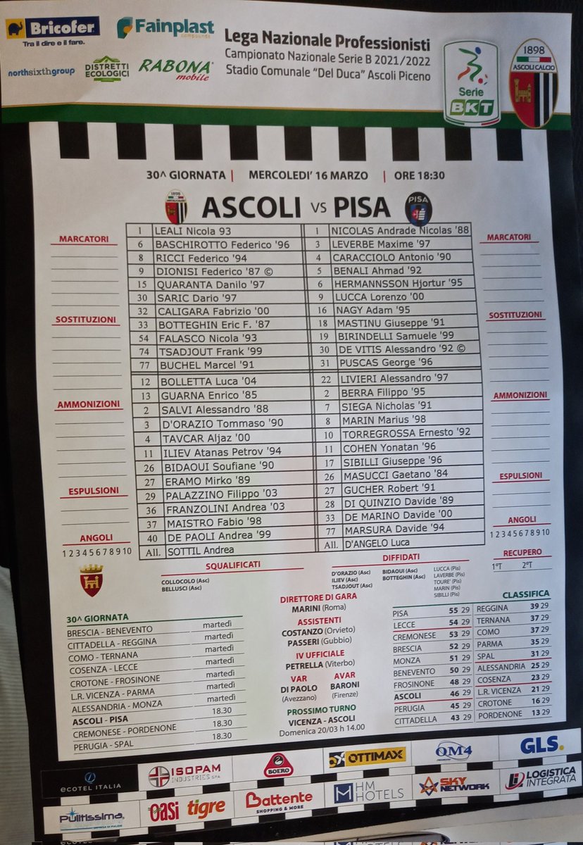karda70's tweet photo. #SerieB #AscoliPisa #AscPis #SerieBkt #Ascoli #Pisa le formazioni ufficiali https://t.co/z80DbwcYSG