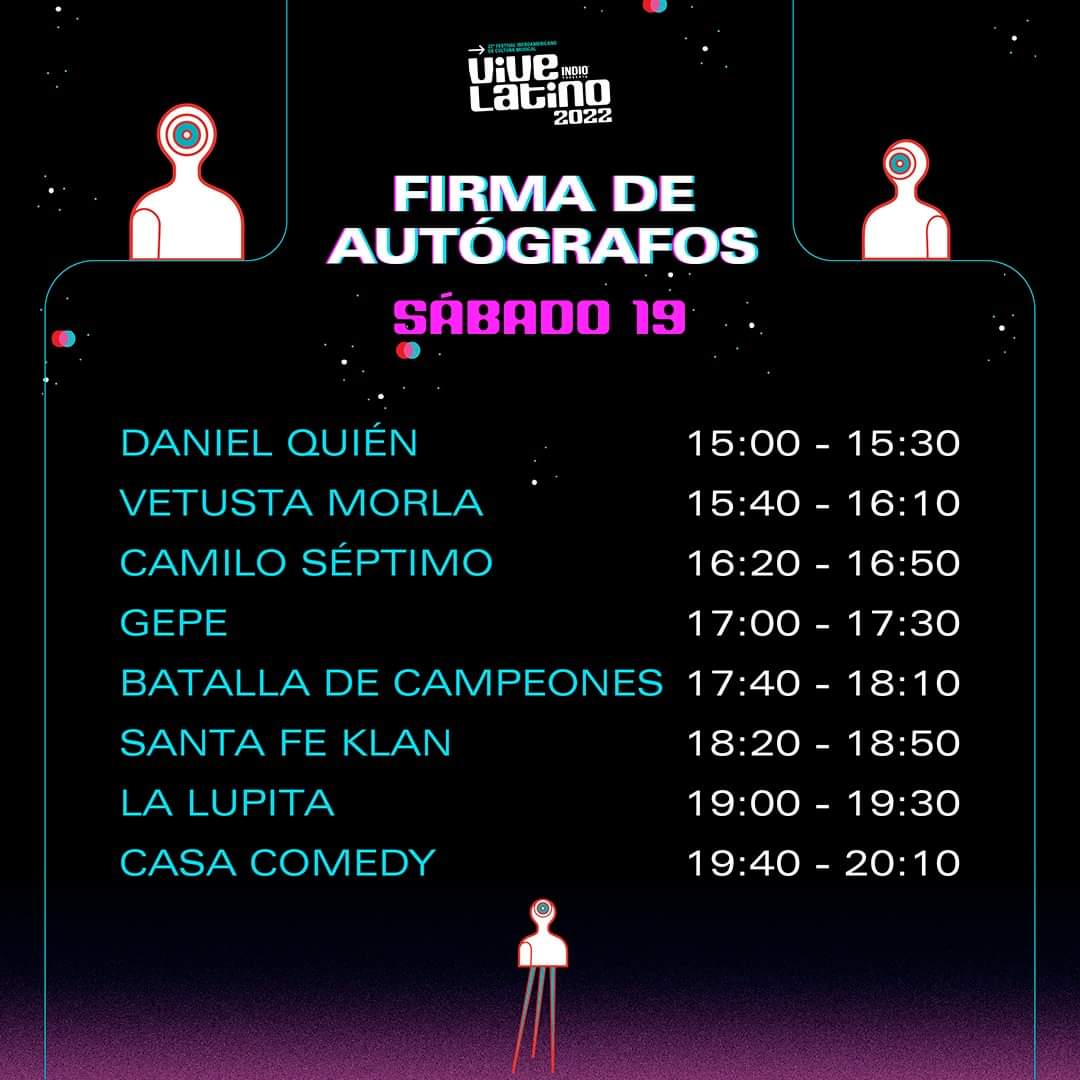 CSMNOW's tweet photo. Estamos a pocos días para disfrutar de nueva cuenta el Festival @vivelatino y nos han compartido los horarios y los artistas que en esta edición estarán firmando autógrafos. ✍🏼
#VL22 #CSMnow https://t.co/cCdulTSplO