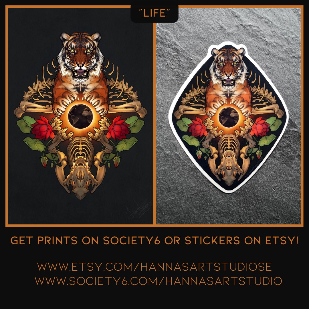 Finally added prints of 'Life' to S6 🥰🐯
What else would you like to see added to S6?

#Life #TigerArt #SkeletonArt #LotusArt #YearOfTheTiger2022 #HannasArtStudio #FurryArtist