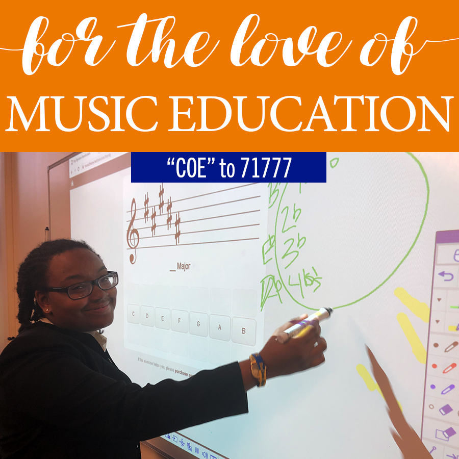savannahstate's tweet photo. Students who have a passion for music and want to introduce others to the joy of music can now major in Visual and Performing Arts with a Concentration in Music Education.   
Support COE today by texting “COE” to 71777!🧡 💙 
#SSU #HBCU #HigherEd #SSUCOE #ONESSU #HBCULove https://t.co/7eLBasS68Q