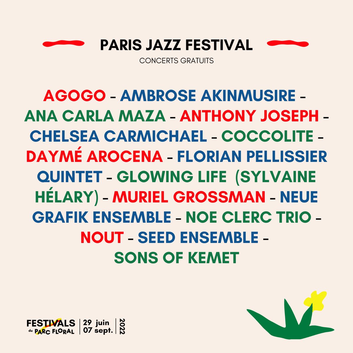 L’heure à sonné, il est grand temps de vous dévoiler la programmation des concerts gratuits du Paris Jazz Festival ! 🤩 👉 15 concerts gratuits // 5 nocturnes exceptionnelles // du 29 juin au 7 septembre Rdv demain pour la programmation des Nocturnes … ✨🌙