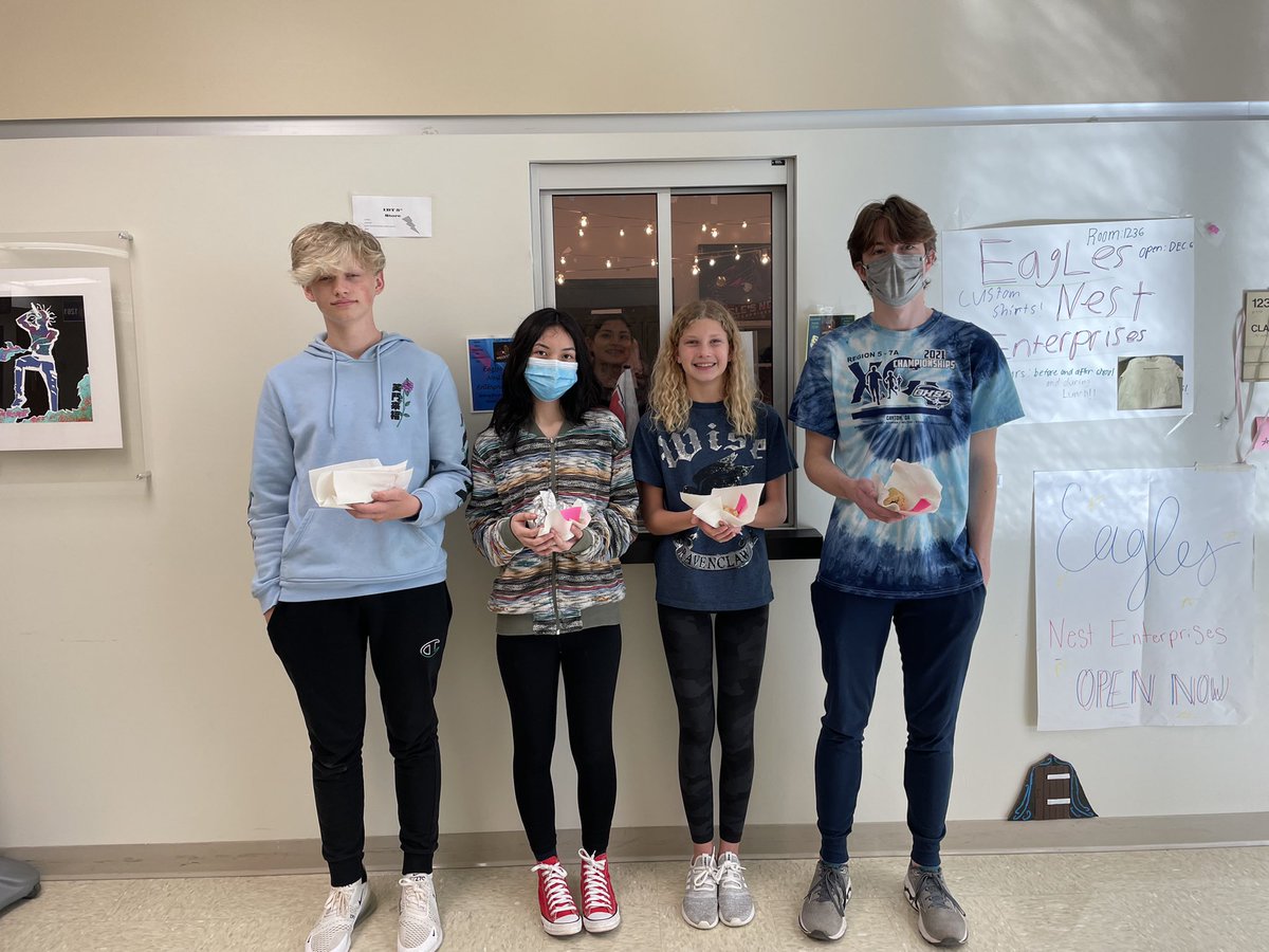 EaglesNestEnt's tweet photo. Look at our hard working students getting Chick-fil-a for working in the school store! #ENE #Eaglesnest #Studentrun #Schoolstore #Milton @JonesBC_MHS @TamiSaren @richspierto @MiltonHighSch https://t.co/ZSK6KddjBy