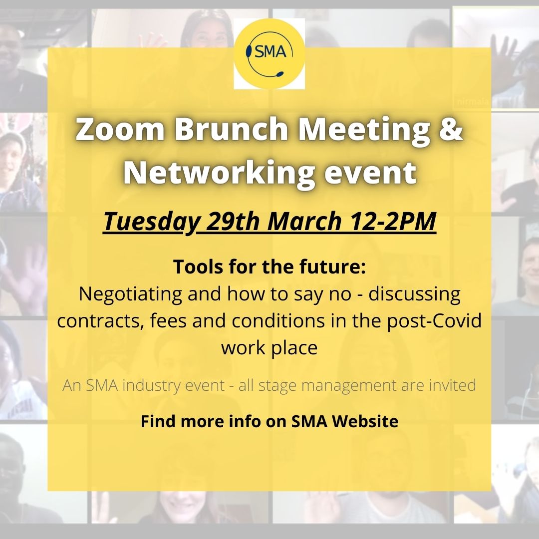 SMAssoc's tweet image. Zoom Brunch Meeting &amp;amp; Networking Event! Industry Event - all stage management invited
👉 Tues 29th March 12-2PM
➡️  More info: bit.ly/3wgTLP5

#stagemanagement #stagemanager #theatre #networking