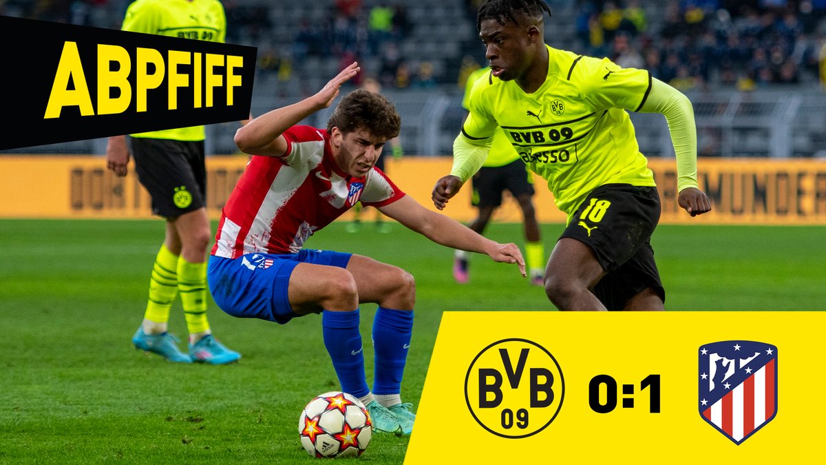 BVB's tweet photo. 😔 Es hat nicht sollen sein. Ein überragendes Fußballspiel mit einer Riesenleistung der #BVBU19 wird am Ende nicht belohnt. #UYL 

Vielen Dank für die unglaubliche Unterstützung hier im Stadion, Borussen! Auf diesem Level einfach nur e i n m a l i g. 💛 https://t.co/QmgX3JQdo0