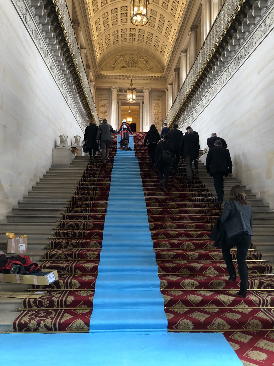 ldoellin's tweet photo. Earlier in Mar @ILFarmBureau visited Luxembourg Palace in Paris, a royal residence built in 3 centuries that’s now home to French Senate. Workers were unrolling blue &amp; yellow colors of 🇺🇦 Ukraine flag on grand staircase. Read more about our convo w/ French senator  @FarmWeekNow https://t.co/XYMPTSA4Gj