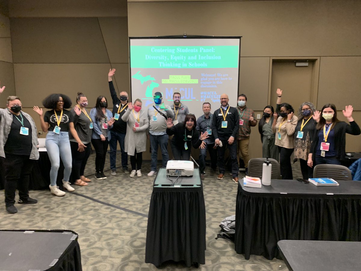 Rose_Teach's tweet photo. Hello from our #Tech4All DEI Workshop Crew! Thanks for speaking, sharing and learning in this space this morning! #MACUL22 https://t.co/bJmpI8i8bA