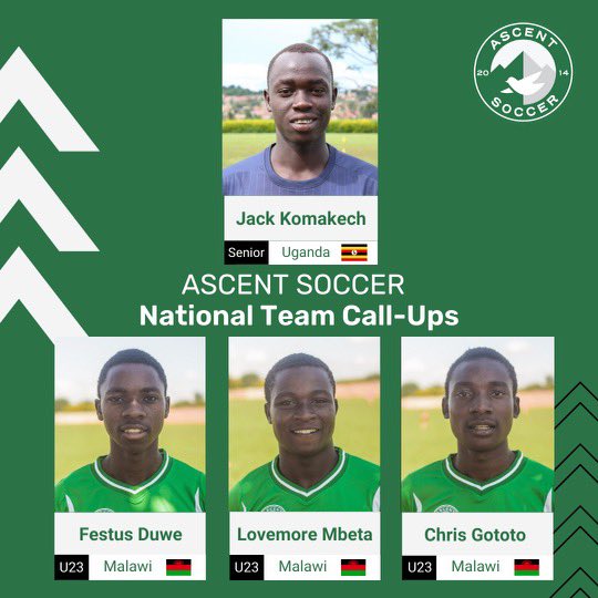 ascentsoccer's tweet photo. 4️⃣ NATIONAL CALL-UPS 🇲🇼🇺🇬

In Malawi, Ascent players Festus Duwe (18) and Lovemore Mbeta (19), along with Chris Gototo (20) on loan to Sable Farming FC, have been selected for the Flames’ U23 provisional squad for an international mini-tournament in Turkey🇹🇷 https://t.co/wHR7iJVt9T