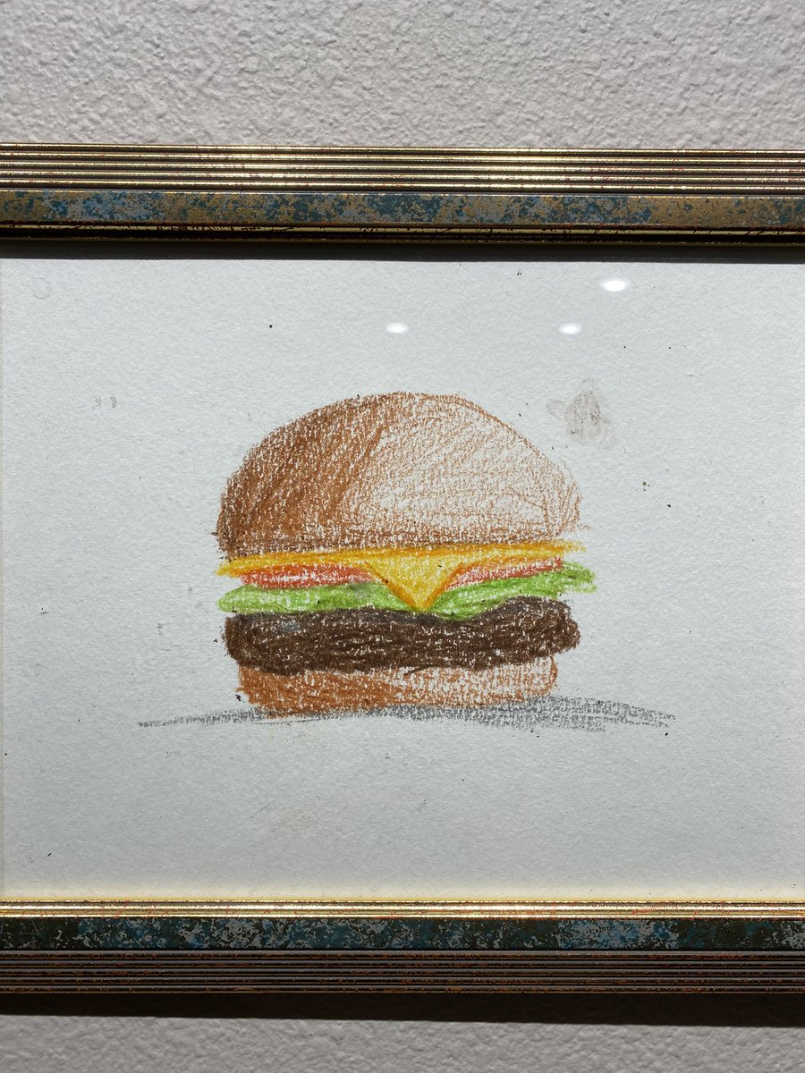 TheBizarreBros's tweet photo. Goofy Goody Cheeseburger. - Andrew Reyna, Crayon on Watercolor Paper, 2022.

You can purchase it at your local abandoned Circuit City. https://t.co/wykVgctroB
