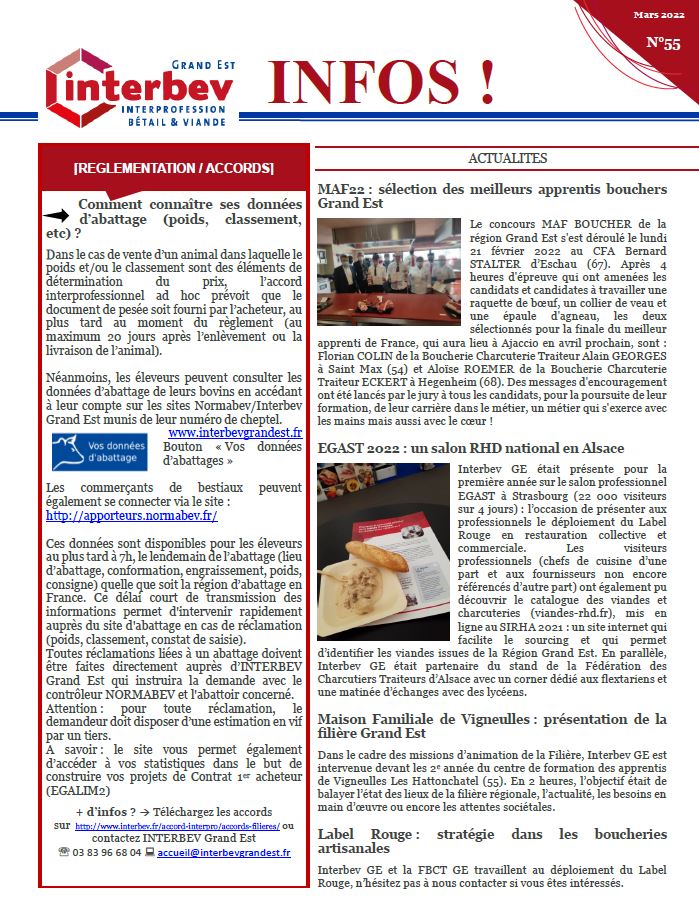 InterbevGdEst's tweet photo. La newsletter de mars est sortie
#MAFBoucherie #RHD #SIA22 #EGALIM2 #RegionGE #Connaissancefiliere #LabelRouge #cyclisme #saison22 #loqualite #MadeinViande https://t.co/TvuGZcJ0Tb
