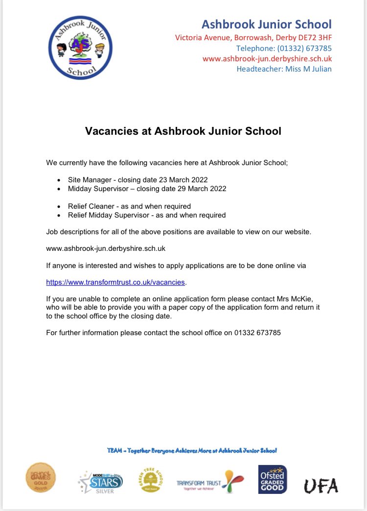 FSimnett's tweet image. Can you support the team at Ashbrook Junior School? 

Details below 👇 

#supportingchildren #borrowash #middaysupervisor #sitemanager #thinkmarypoppins #teamashbrook