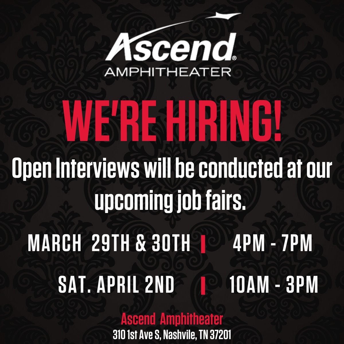 Ascend Amphitheater on Twitter "⭐ NASHVILLE, WE'RE HIRING! ⭐ Working