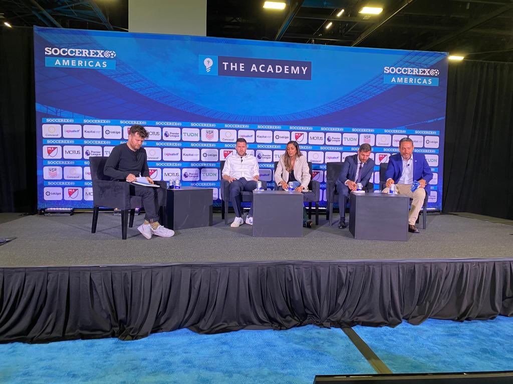 PulseSports_ent's tweet photo. It’s been a fantastic second day at @Soccerex 2022.

Day 2 has featured Pulse CEO @JurgenMainka speaking on the panel “Spreading the Good Word of European Football” as a representative of @Everton https://t.co/Cm21c1hm19