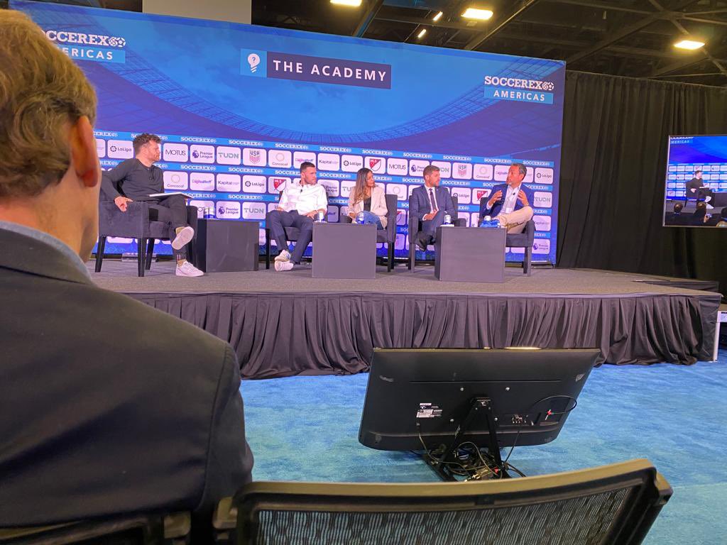 PulseSports_ent's tweet photo. It’s been a fantastic second day at @Soccerex 2022.

Day 2 has featured Pulse CEO @JurgenMainka speaking on the panel “Spreading the Good Word of European Football” as a representative of @Everton https://t.co/Cm21c1hm19