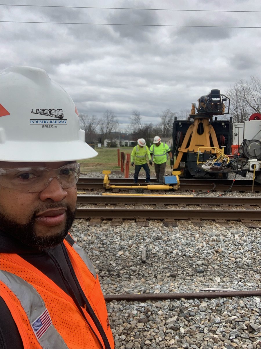 IndustryRailway's tweet photo. Out with @RailWorksCo on a job in Alabama using the Temp Gun Infrared Thermometer on some welded rail. This Temp Gun goes up to 1600°F and is more robust. -Shop Temp Gun: https://t.co/YZK9qLwXFm #railroadmaintenance #railroadwelding #grindingrail #railgrinding #maintenanceofway https://t.co/8YzKb83Rs5