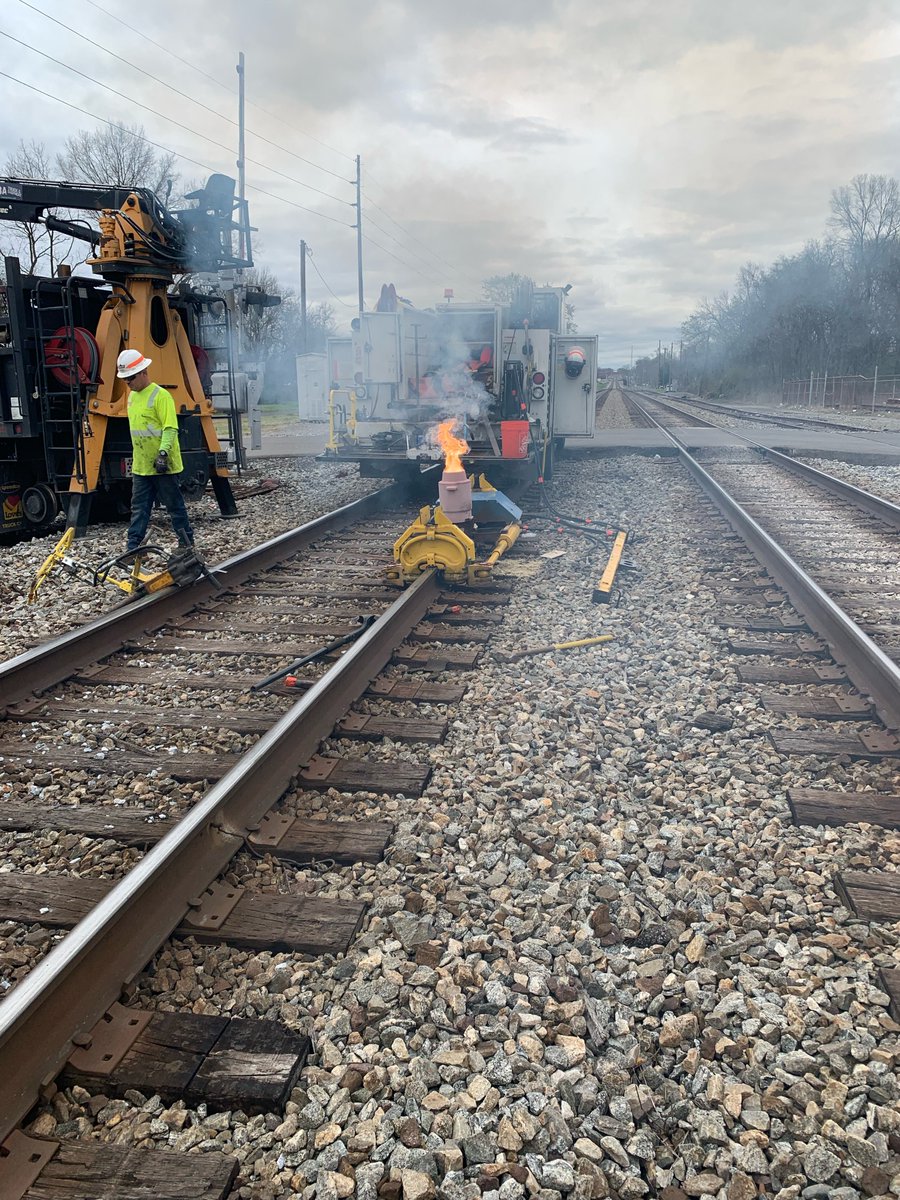 IndustryRailway's tweet photo. Out with @RailWorksCo on a job in Alabama using the Temp Gun Infrared Thermometer on some welded rail. This Temp Gun goes up to 1600°F and is more robust. -Shop Temp Gun: https://t.co/YZK9qLwXFm #railroadmaintenance #railroadwelding #grindingrail #railgrinding #maintenanceofway https://t.co/8YzKb83Rs5