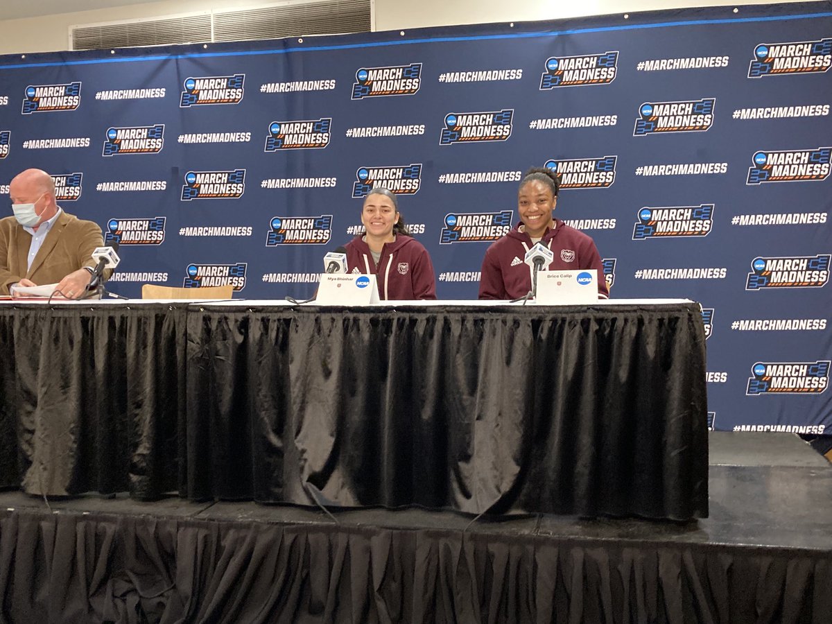 tmichaelladd's tweet photo. Press Conference for @msuladybears for NCAA tournament.   Mya Bhinhar and Brice Calip. https://t.co/JCuiYDA6Pi
