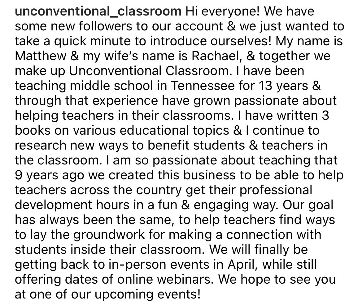 UCconferences's tweet photo. We have some new followers and thought we would introduce ourselves! #unconventionalclassroom #teacherworkshop #teacherpd #teacherconference #JoinUs #revolutionizeyourclassroom https://t.co/A08b8b93Wm