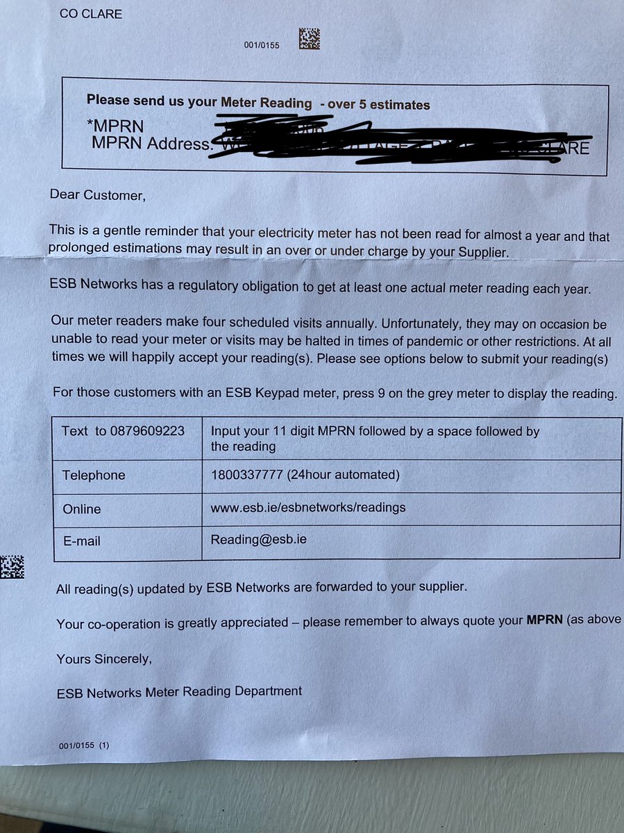 SimonBrick's tweet photo. @ESBNetworks what a waste of paper and stamp.
I have an external meter Right by the main entrance and the only issue is on your part - too lazy I’d say. https://t.co/iNtvHPCoR8