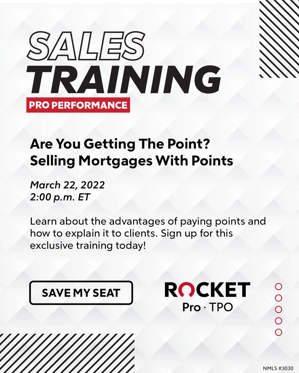 JessCharPar's tweet photo. The pros are back and focusing on selling mortgages with points. Learn strategies you can use to sell the benefits to your clients. Register: https://t.co/0HtK9gDEIe https://t.co/fu4ZBJmO5Y