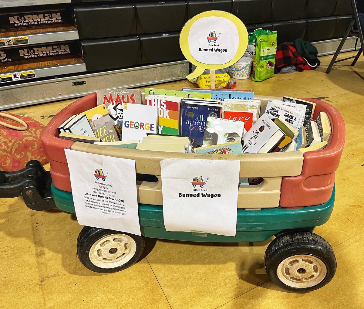 WagonRead's tweet photo. @levarburton Little Read Wagon (@WagonRead) gave out banned books from our BannedWagon last month at the Mutual Aid Fair in Norman, Oklahoma. https://t.co/QsVINinbpl
