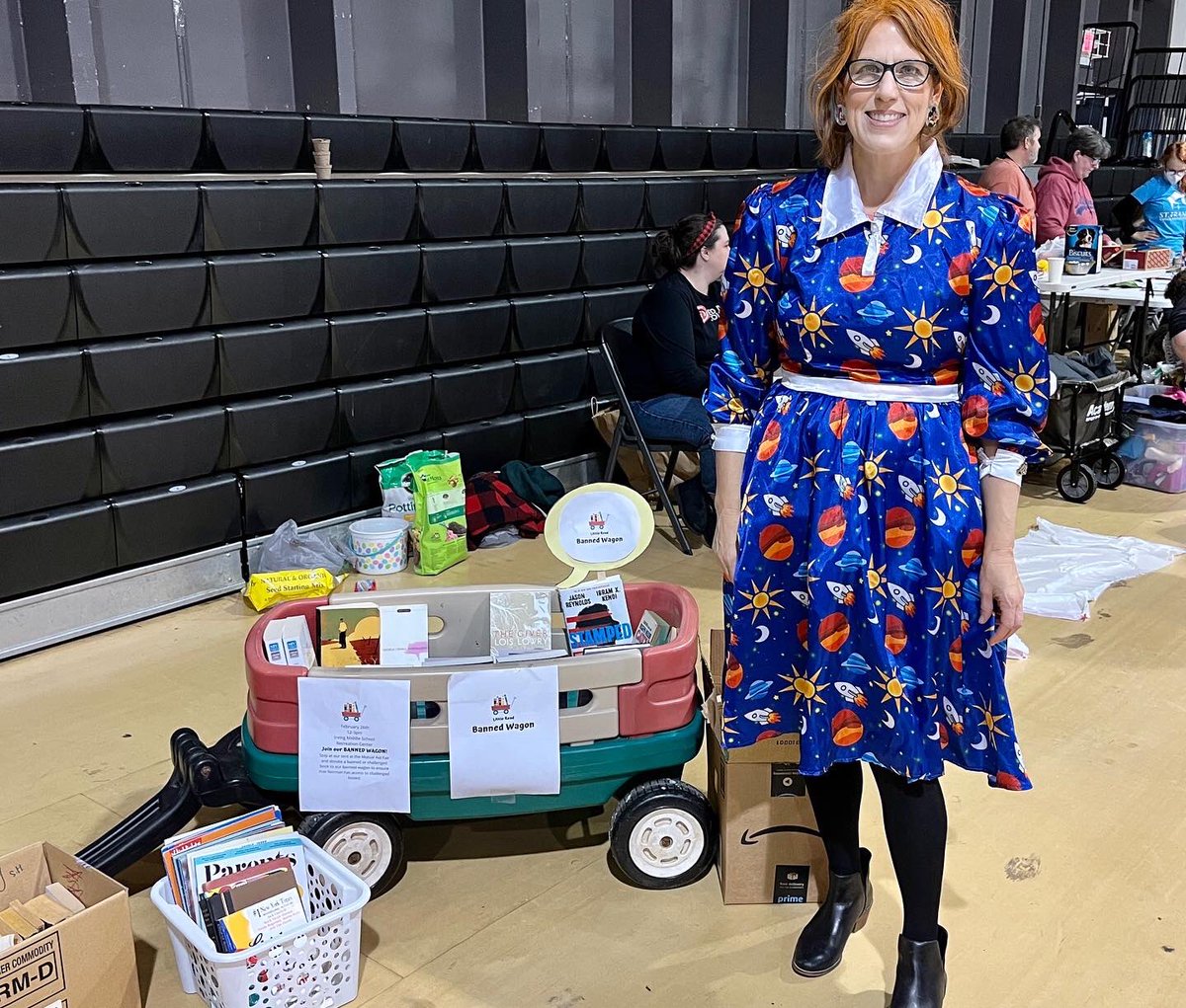 WagonRead's tweet photo. @levarburton Little Read Wagon (@WagonRead) gave out banned books from our BannedWagon last month at the Mutual Aid Fair in Norman, Oklahoma. https://t.co/QsVINinbpl