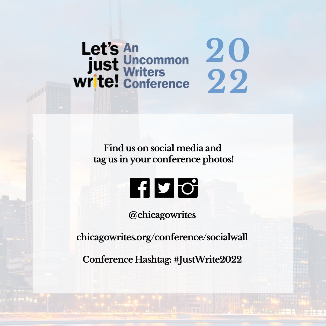 chicagowrites's tweet photo. Follow &amp; tag us in your #photos at Let's Just Write! An Uncommon Writers Conference on March 19-20. The #conference hashtag is #JustWrite2022.

You can #follow us on Facebook, Instagram &amp; Twitter: 
@chicagowrites. Visit the #socialwall: https://t.co/dkrBq45kD1

#writingconference https://t.co/EQT7uOV3xn