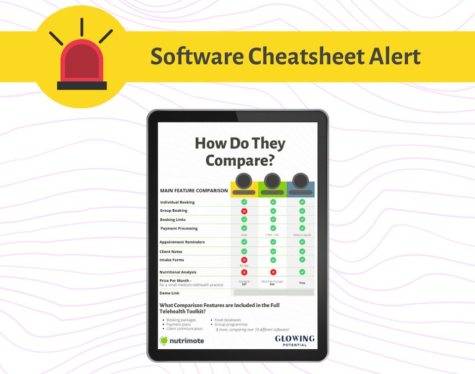 GlowPotential's tweet photo. Struggling to choose the right software for your nutrition practice? 

Grab the Software Comparison Cheatsheet @DieteticSpeak and I put together comparing 3 of some the most popular software options available for nutrition professionals.

🤓Grab it here: https://t.co/oQ7UGH22iG https://t.co/Z0lELIxJJw