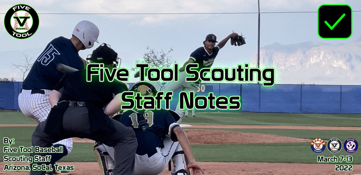 Five Tool Baseball (@fivetool) on Twitter photo 📝Five Tool Scouting Staff Notes✅
Alongside our full video coverage, select games with scouting staff notes from <a href="/FiveToolAZ/">Five Tool Arizona</a>, <a href="/FiveToolCA/">Five Tool California</a> and <a href="/FiveToolTexas/">✭Five Tool Texas✭</a>.
March 7-13: READ » fivetool.org/news/five-tool… 📝Five Tool Scouting Staff Notes✅
Alongside our full video coverage, select games with scouting staff notes from <a href="/FiveToolAZ/">Five Tool Arizona</a>, <a href="/FiveToolCA/">Five Tool California</a> and <a href="/FiveToolTexas/">✭Five Tool Texas✭</a>.
March 7-13: READ » fivetool.org/news/five-tool…
