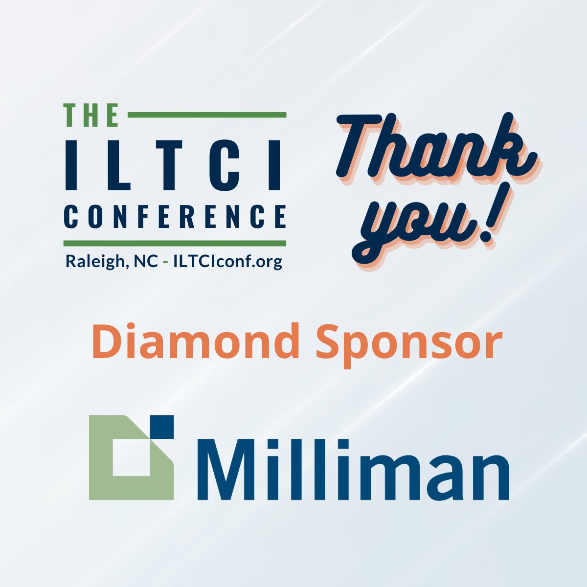 ILTCI's tweet photo. Thank you to our Diamond Sponsor @millimanhealth We look forward to seeing everyone in Raleigh, NC next week for ILTCI 2022! #thankyousponsors #iltci https://t.co/E4VKRKeo62