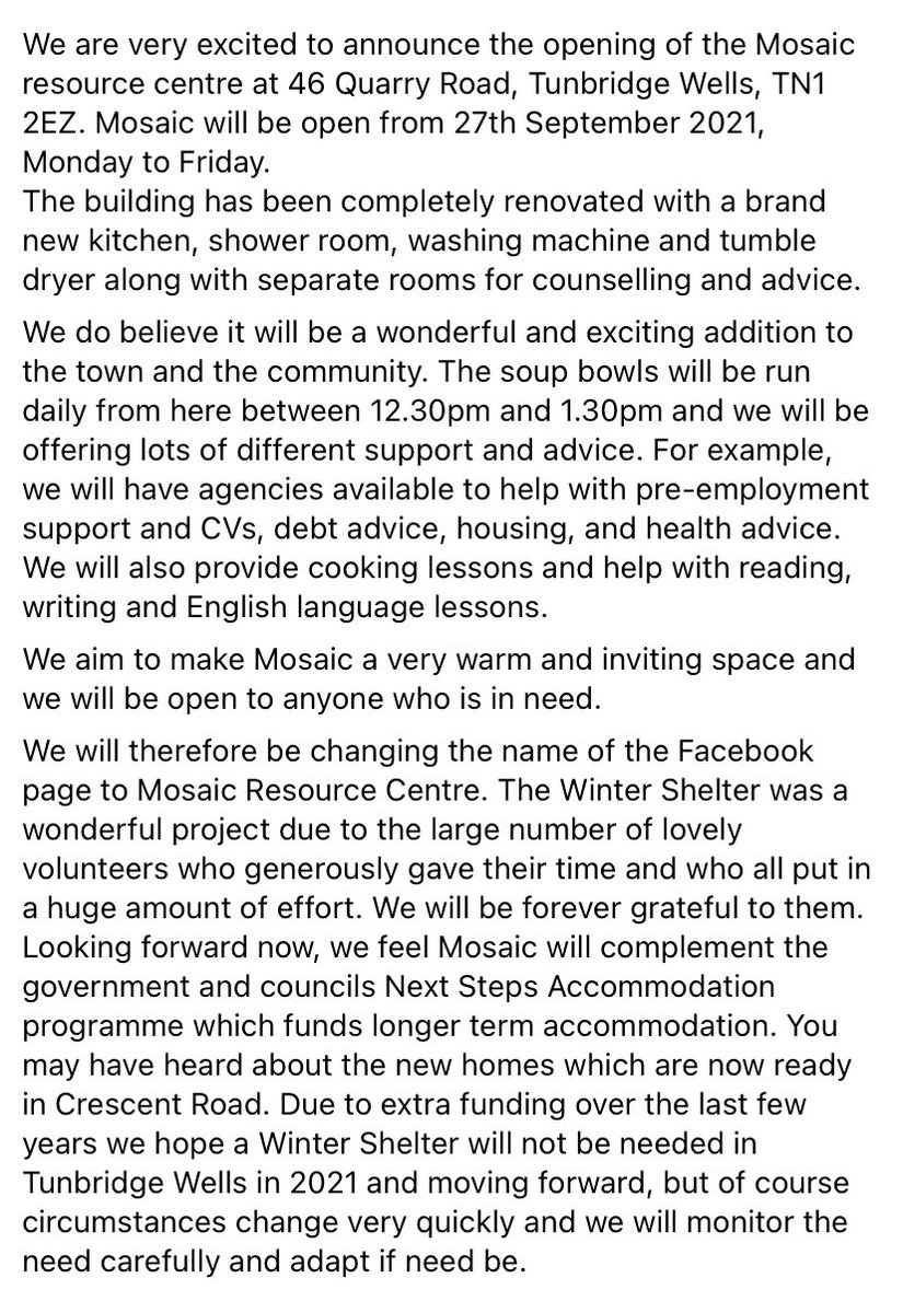 WKentTherapists's tweet photo. Spread the word. Mosaic is a new resource centre in #TunbridgeWells for vulnerable people or those in need. Counselling rooms are available. If anyone would like to get in contact email enquiriestwmosaic@gmail.com #TherapistsConnect #westkent #therapy https://t.co/dqtA4pMyW6