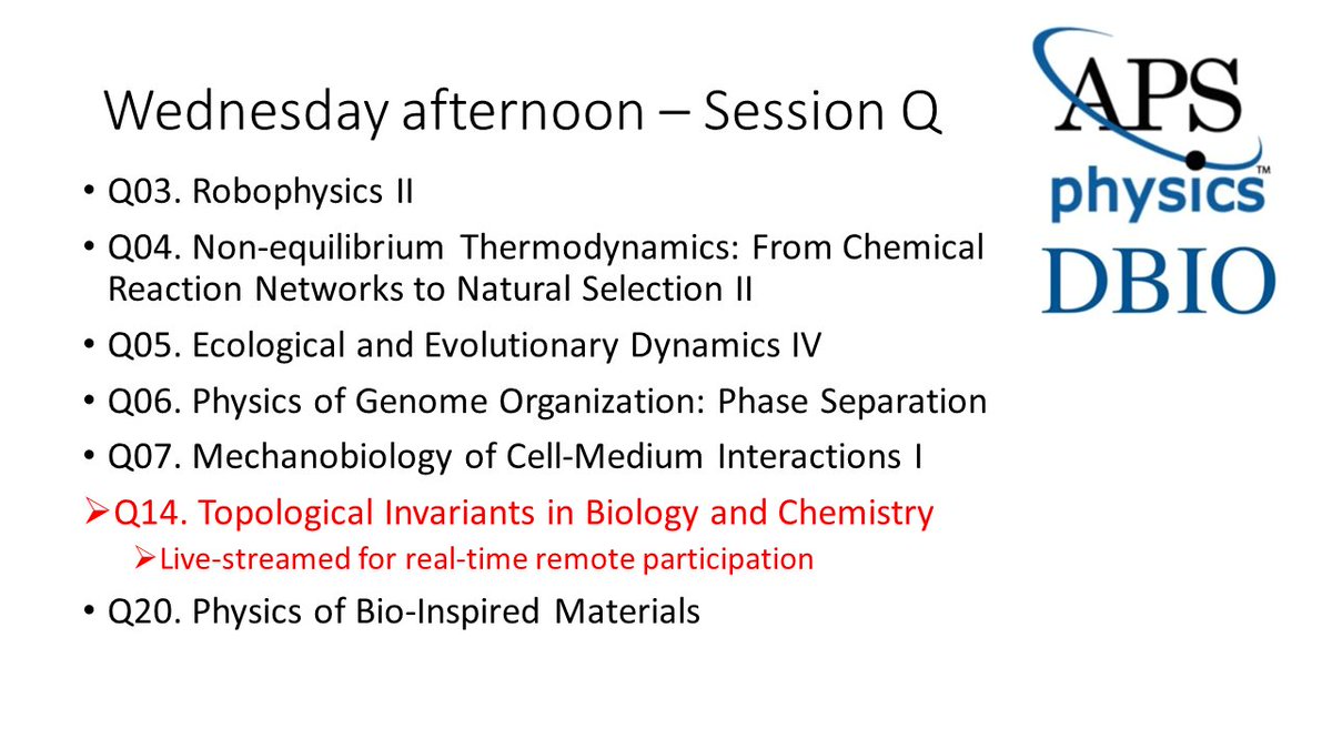 ApsDbio's tweet photo. The final DBIO scientific session on Wednesday features an invited (+ live-streamed!) session and 6 focus sessions. Session Q starts at 15h00 CT!
RT to highlight your talk if you’re a presenter!
#APSMarch #APSDBIO https://t.co/XRNhVzmVK4