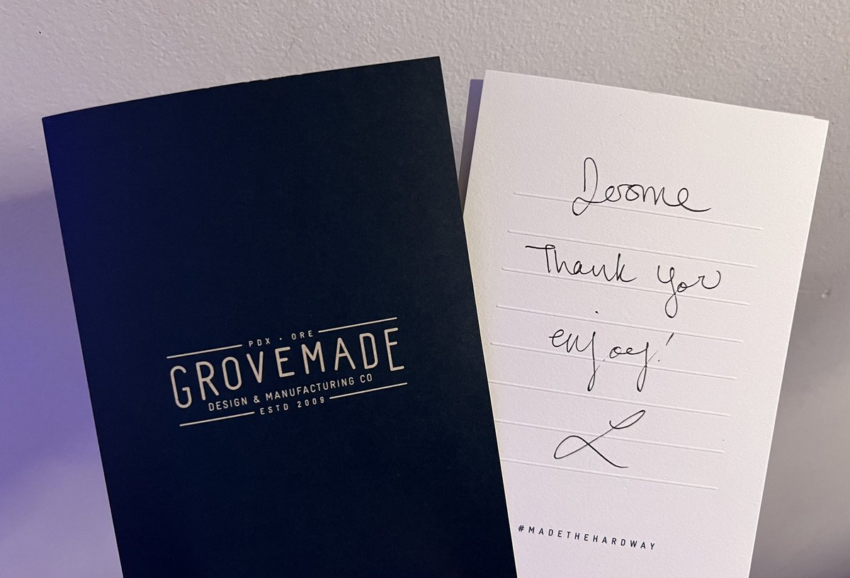 JeromeTomasini's tweet photo. Beyond the sheer quality of their excellent products, I love buying from @grovemade for their handwritten notes✨#MadeTheHardWay https://t.co/BcmGWYRHnU