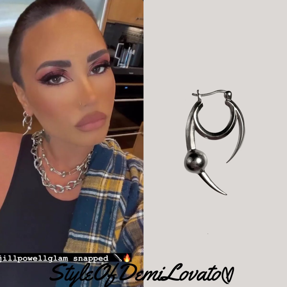 Demi Lovato <a href="/ddlovato/">Demi Lovato</a> | Instagram | February 6, 2022

Demi is wearing #r13 hooded oversized plaid Shirt ($595), the “Jim Choker” ($120) signed by #JustineClenquet and the “Baby Claw Single Earring” ($160) from #AustinJamesSmith 

Styled by <a href="/diannegarcia/">Dianne Garcia Yohannes</a> 

 @/styleofdemilovato