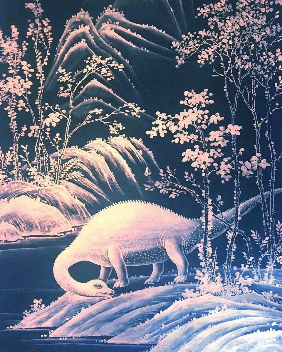 Aqualille's tweet photo. Experimenting with a Mesozoic Dino-Toile 🦕  Thoughts? .
.
.
.
.
#handpainted #handmade #wallpaper #interior #interiordesign #interiorinspiration #interiordecor #wallart #design #art #modernwallpaper #handpaintedwallpaper #aqualille #aqualillewallpaper #aqualilledesigns https://t.co/RjJsybOumY