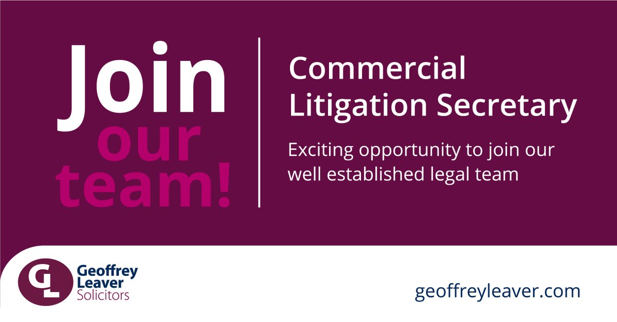 GLeaverLLP's tweet photo. We're hiring! We have an exciting opportunity for a legal secretary to join our well established Dispute Resolution & Litigation team. To learn more about this role visit >https://t.co/VU2Zl6B7Gc
#recruitment #vacancies #careers #legaljobs #litigationsecretary https://t.co/9eOnTpzzwq